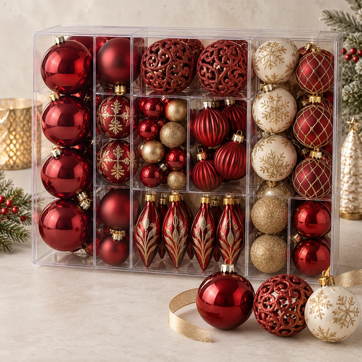 Red Christmas Ornament Set