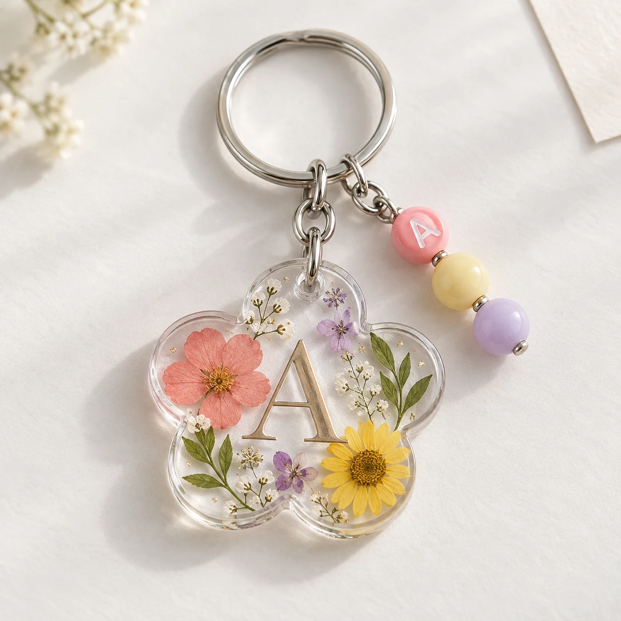 Floral Letter Acrylic Keychain