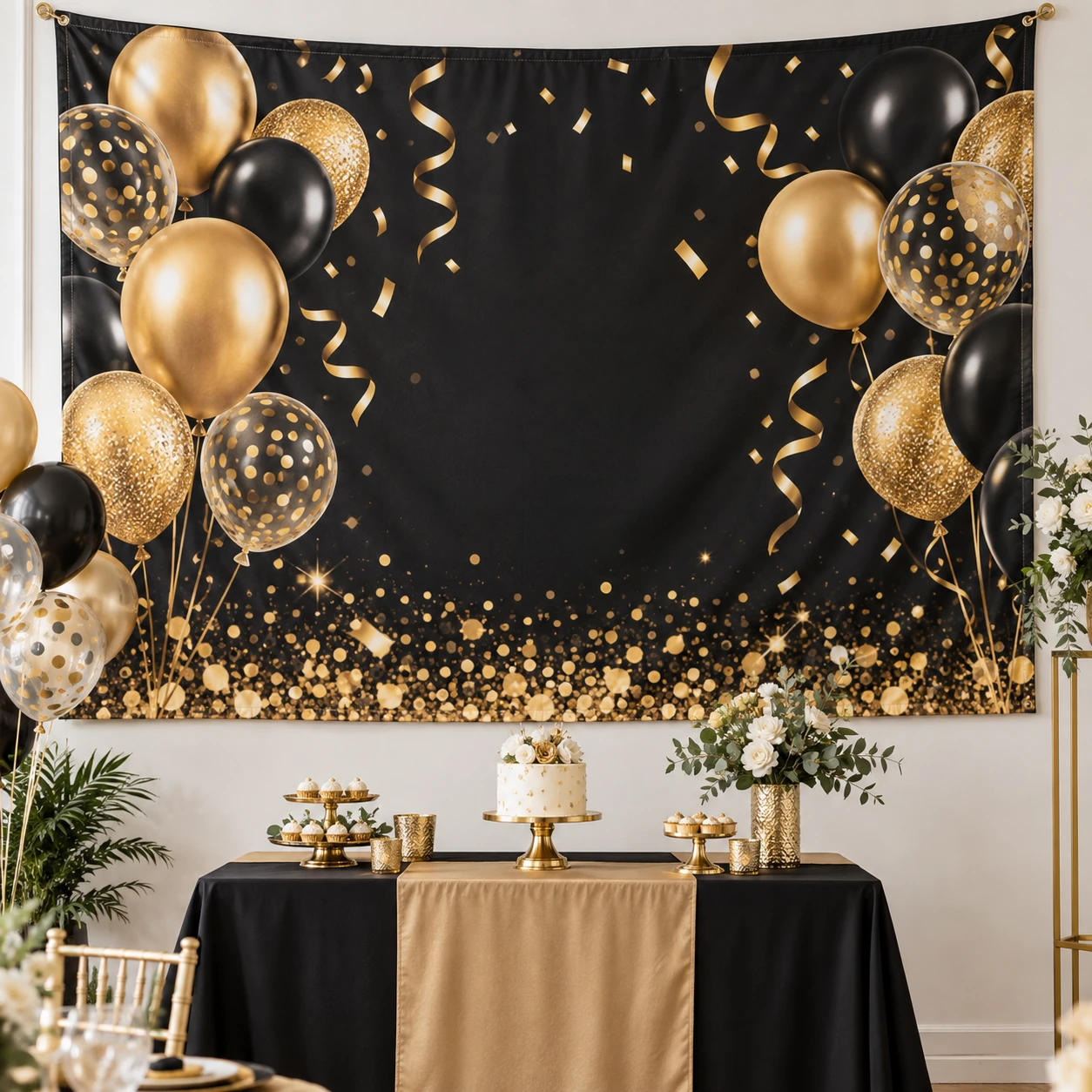 Black-and-Gold Birthday Backdrop Banner