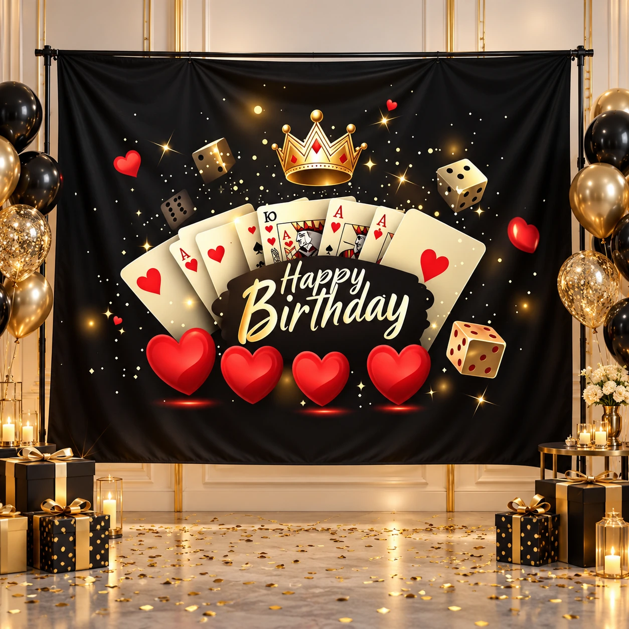 Black & Gold Casino Birthday Backdrop