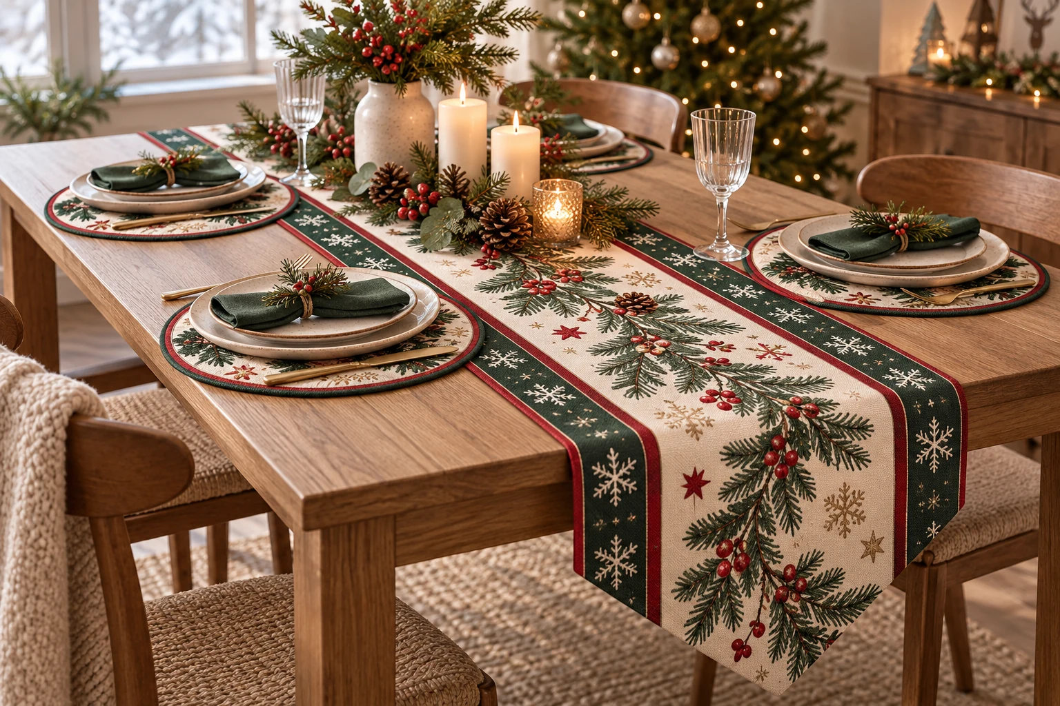 Christmas Printed Tablecloth & Placemat Set