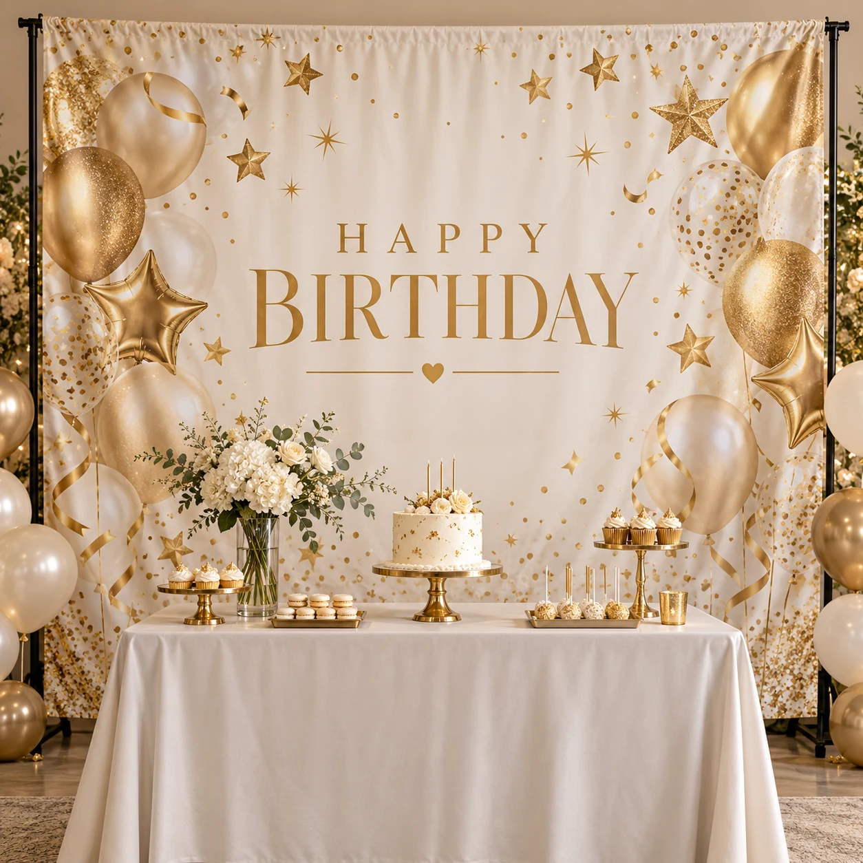 Gold Birthday Backdrop Banner