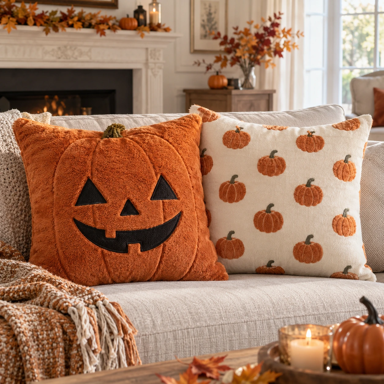 Halloween Pumpkin Plush Cushion Cover