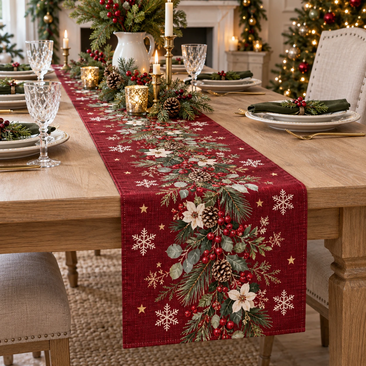 Red Christmas Table Runner