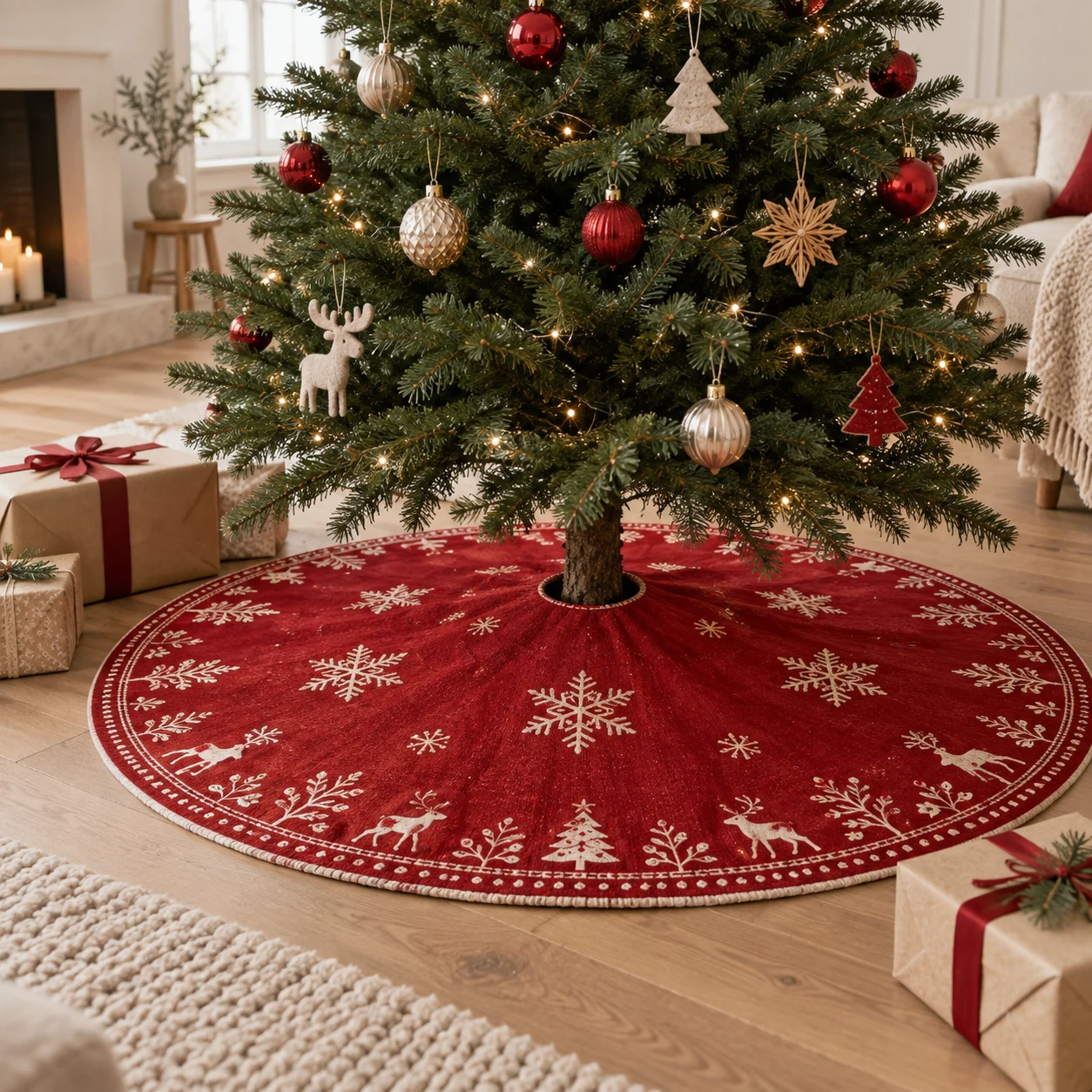 Red Christmas Tree Skirt · Style 01