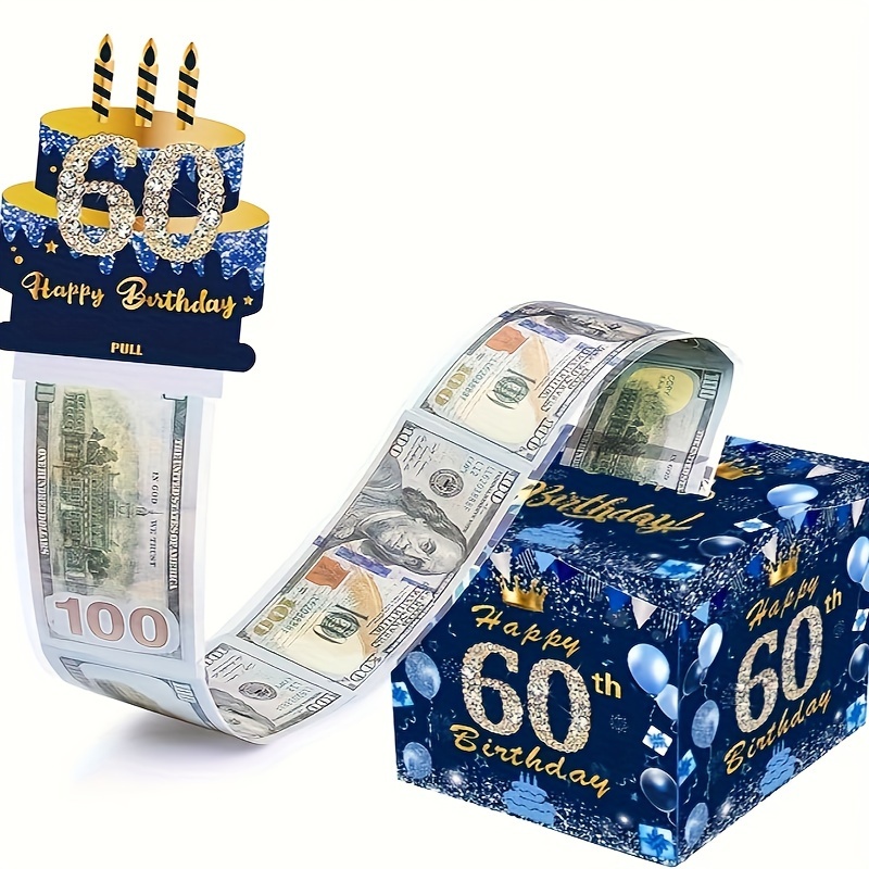 60岁生日主题现金箱快乐生日贺卡和50个透明袋惊喜现金箱现金箱现金适合庆祝生日活动万圣节感恩节圣诞节