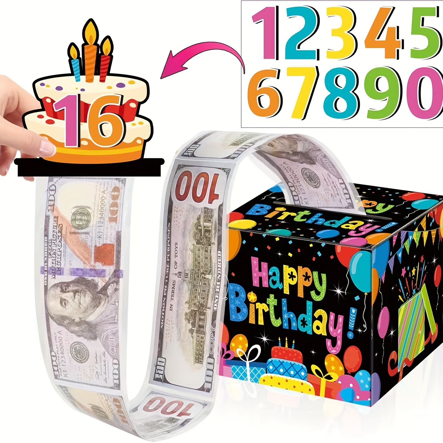 生日主题箱快乐生日贺卡和透明袋惊喜箱现金箱适合庆祝生日活动万圣节感恩节圣诞节快乐