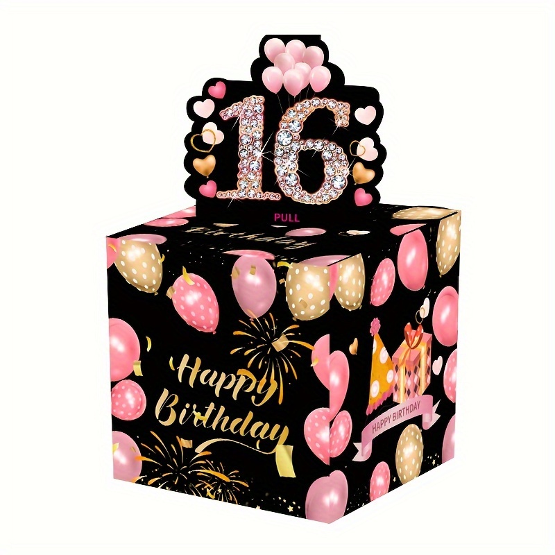 16生日主题现金箱快乐生日贺卡和50个透明袋惊喜现金箱现金箱现金适合庆祝生日活动万圣节感恩节圣诞节