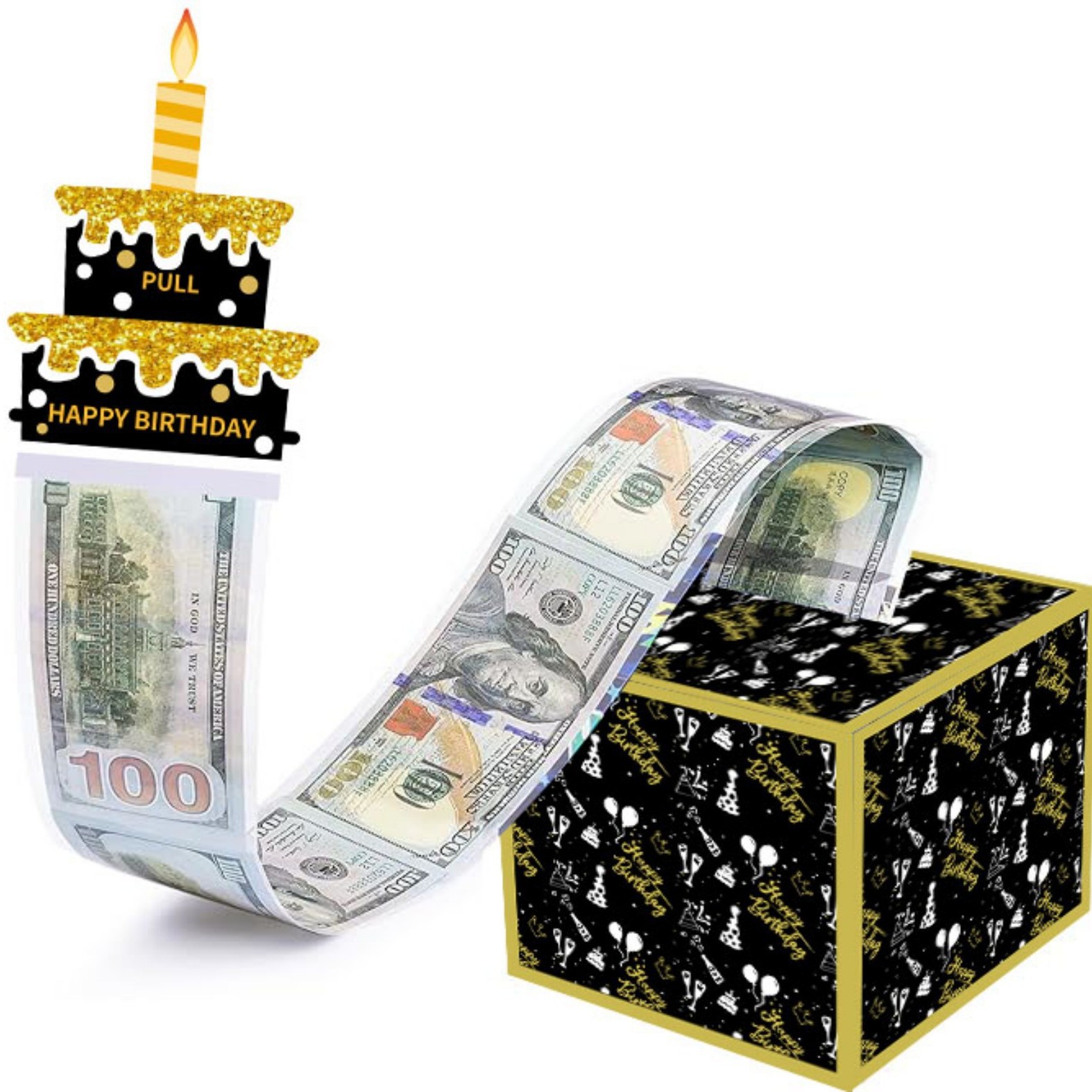 黑金色惊喜生日主题派对装饰现金抽拉钱盒生日场地气氛布置道具