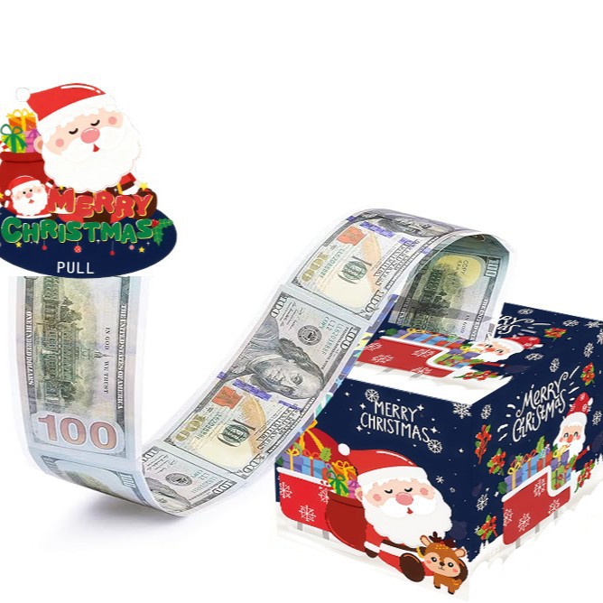 新款蓝色系 圣诞抽钱盒子雪人装饰拉取式藏钱礼盒 节日创意礼物