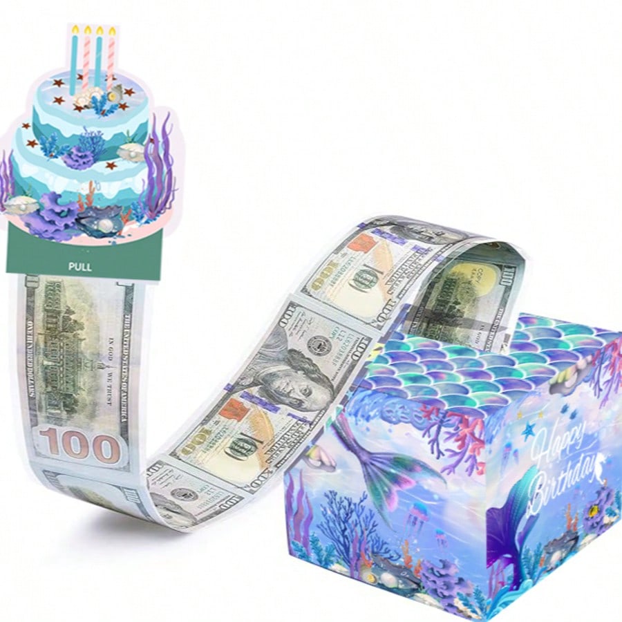 美人鱼主题生日纸质盒Gift Box游戏抽钱盒子生日万圣节礼物圣诞节