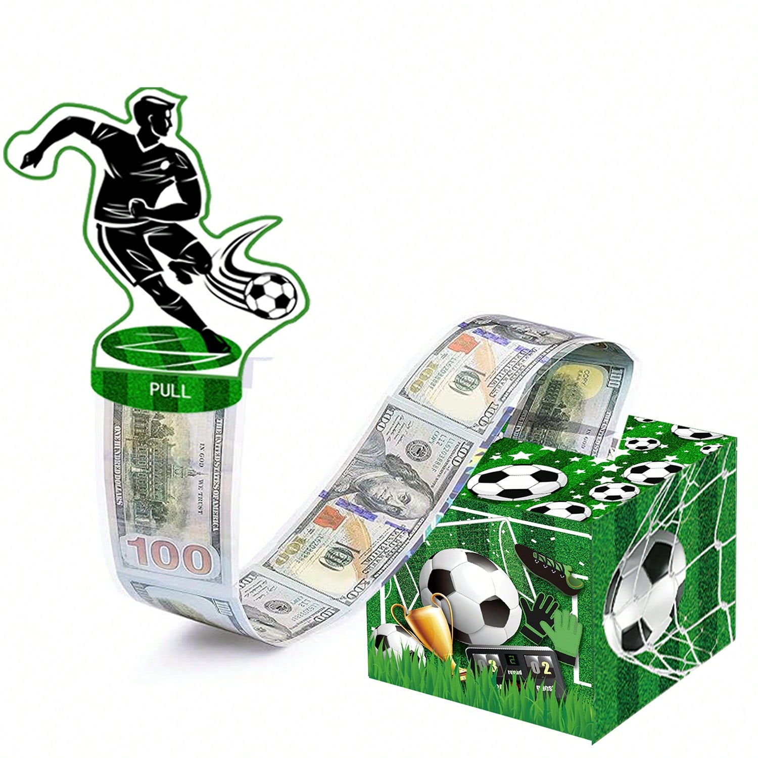 足球比赛主题现金箱快乐生日贺卡和50个透明袋惊喜现金箱现金箱现金适合庆祝生日活动万圣节感恩节圣诞节