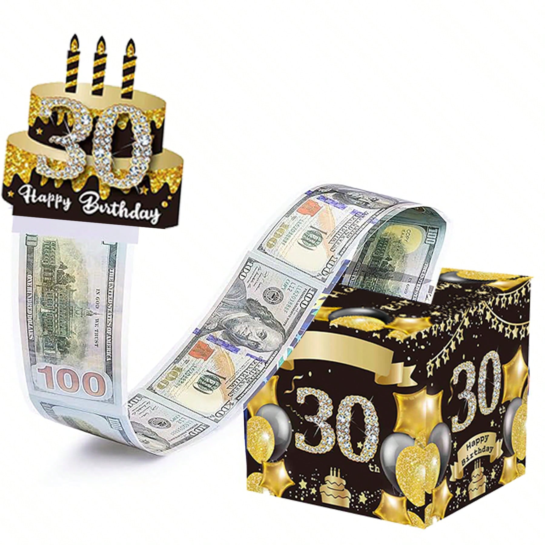 sh260411141093385421275 生日现金储蓄罐,惊喜拉出式现金礼物盒带透明袋 - 一种有趣的方式送现金作为男孩女孩生日礼物