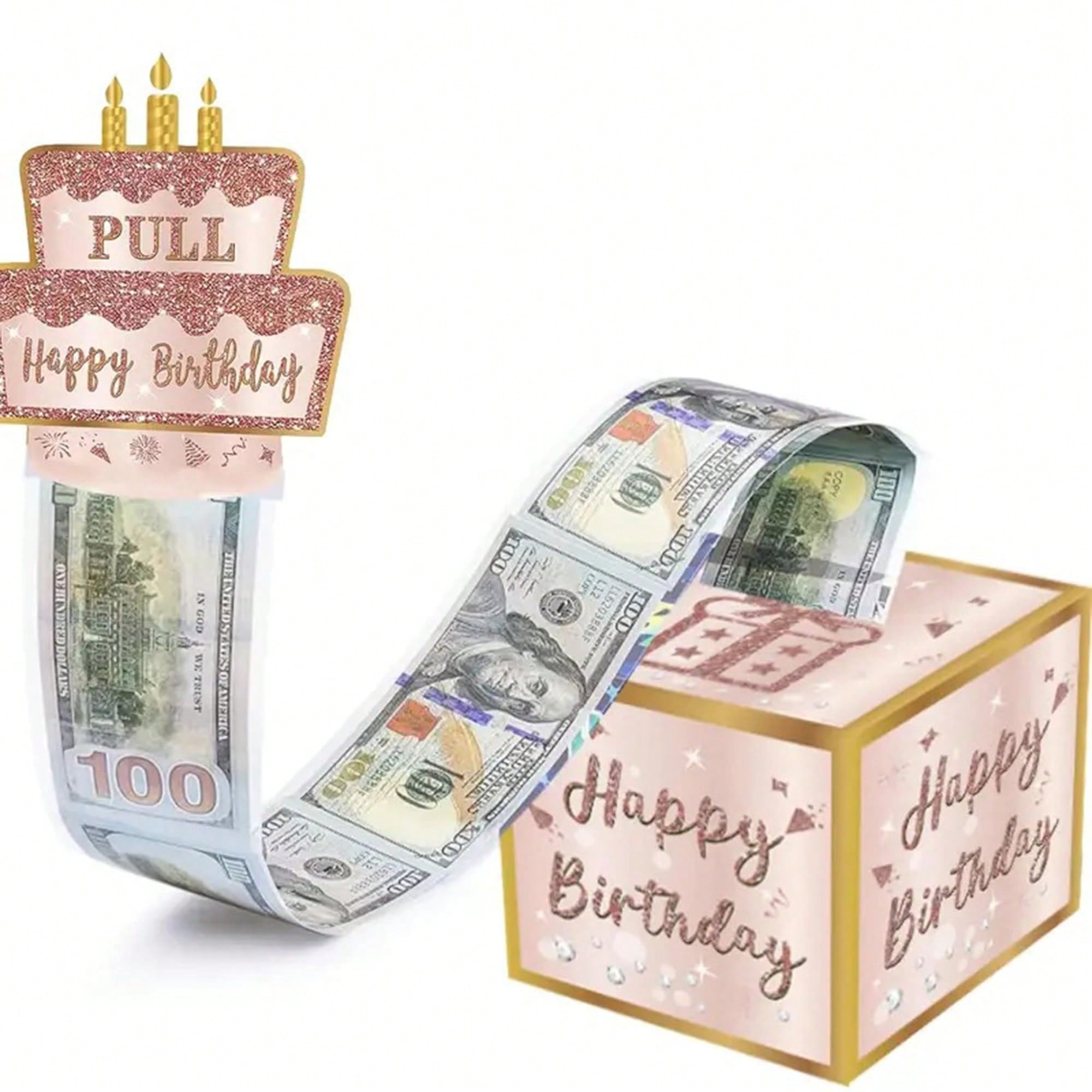 sh260827094158094390409 生日现金盒,带透明袋的生日拉钱盒用于生日惊喜卡片和派对装饰