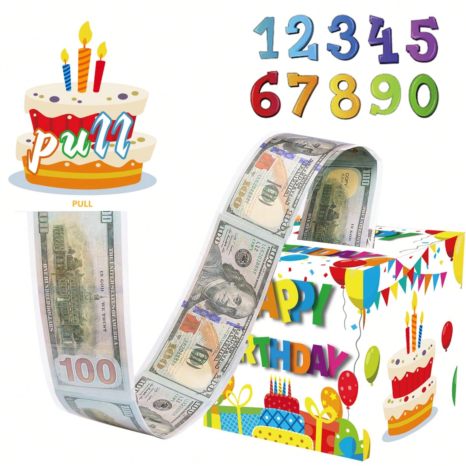 sh260827161717849976261 生日现金盒,带透明袋的生日拉钱盒用于生日惊喜卡片和派对装饰